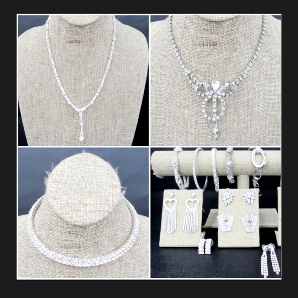 Elegant Rhinestone and Silver Tone Jewelry Lot